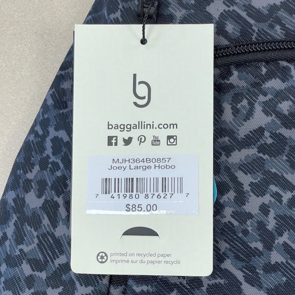 baggallini Joey Bagg Large Hobo w/ Cheetah Print - Black/Charcoal - NWT - Picture 4 of 5